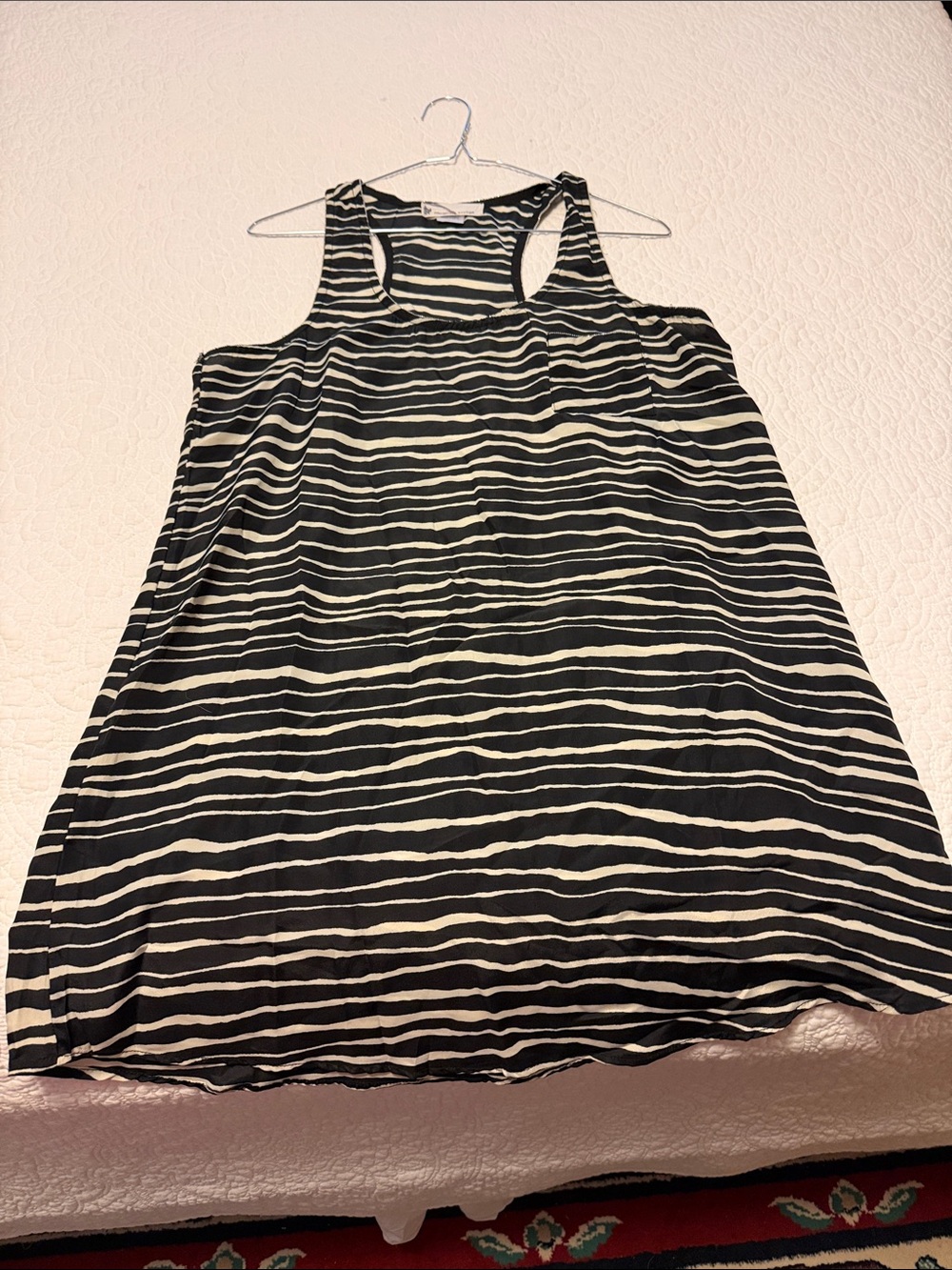 imaginary voyage Striped Racerback mini Dress in Black and cream beaded trim